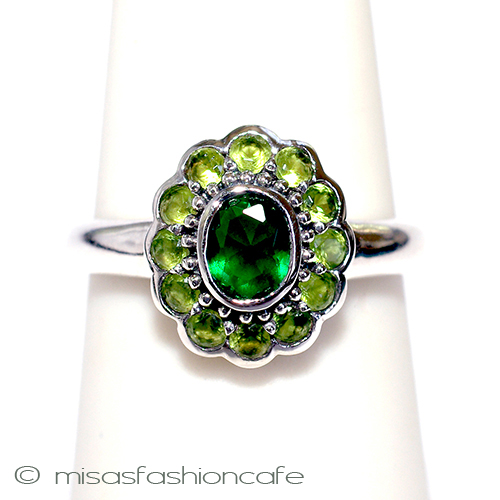 （画像用） エメラルド&ペリドット指輪 スターリング刻印リング