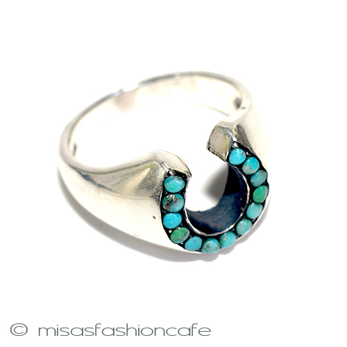 （画像用） 天然石ターコイズ　馬蹄型 スターリング刻印　リング