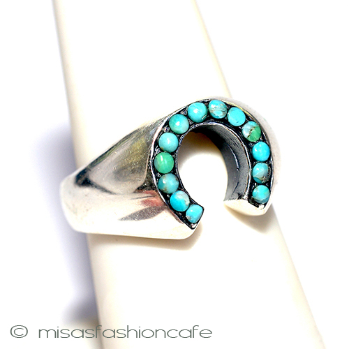 （画像用） 天然石ターコイズ　馬蹄型 スターリング刻印　リング