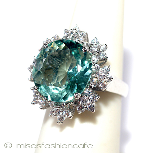 （画像用） アクアマリン＆サファイア スターリング刻印リング