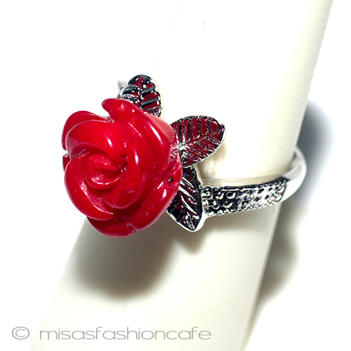 （画像用） 珊瑚コーラル　ローズ 18k gp ゴールド・リング