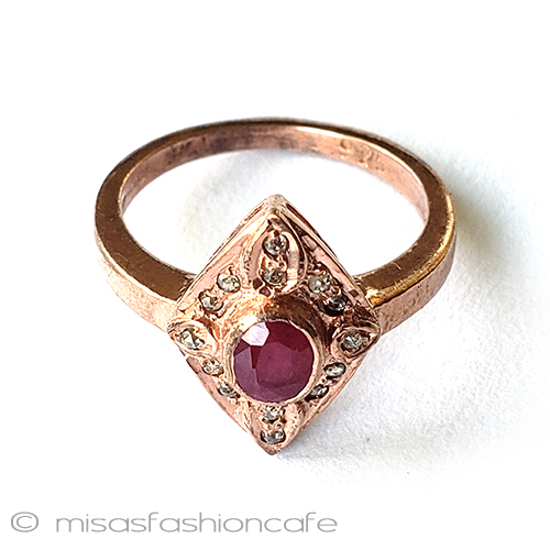 （画像用） アンティークジュエリー指輪 天然ルビー＆ダイヤモンド