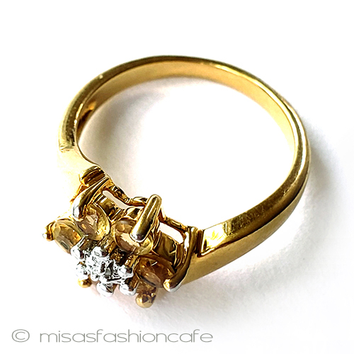 （画像用） アンティークリング　花 ダイヤモンド＆シトリン