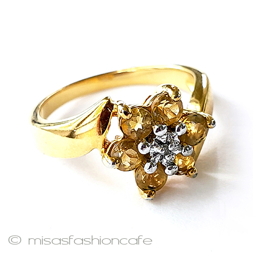 （画像用） アンティークリング　花 ダイヤモンド＆シトリン