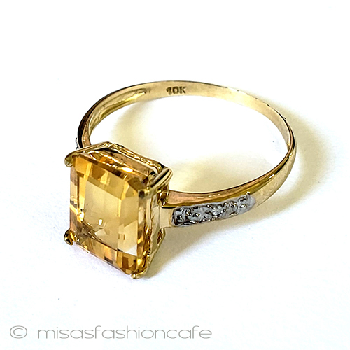 （画像用） シトリン＆ダイヤモンド指輪 10金10Kイエローゴールド