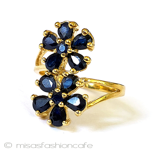 （画像用） アンティーク指輪14k925 天然石サファイアのお花