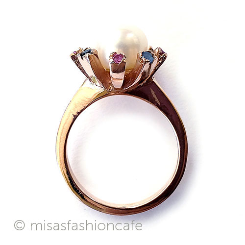 （画像用） 真珠と天然石サファイヤ アンティークリング指輪