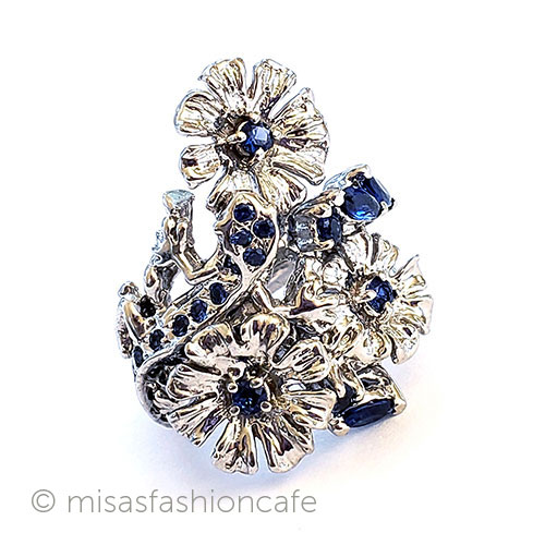 （画像用） 天然石サファイアのお花 アンティークリング指輪