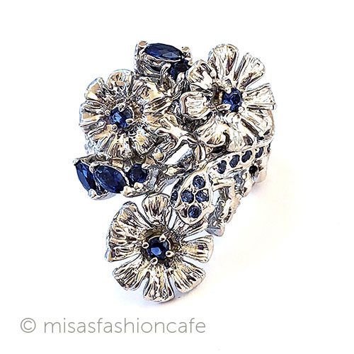 （画像用） 天然石サファイアのお花 アンティークリング指輪