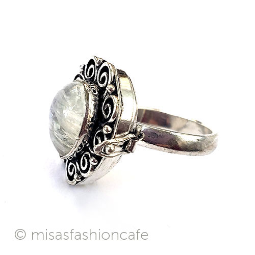 （画像用） 天然石ムーンストーン指輪 ロケット ピルBOXリング