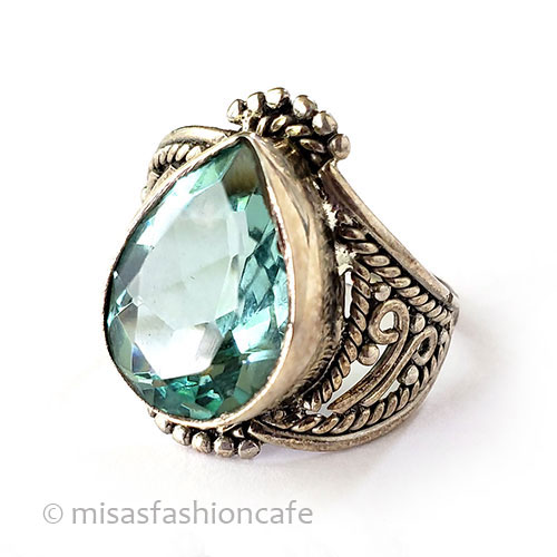 （画像用） アンティークリング指輪 アクアマリン　銀製925