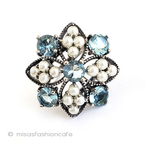 （画像用） アクアマリン・パール指輪 スターリングシルバー925