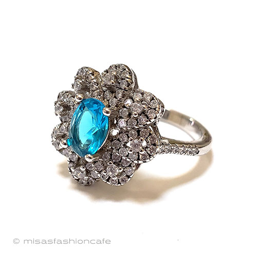 （画像用） スターリング925刻印指輪 アクアマリン銀製花リング