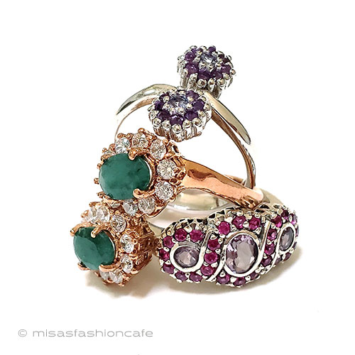 （画像用） 天然石エメラルド花リング 14kRoseゴールド925指輪