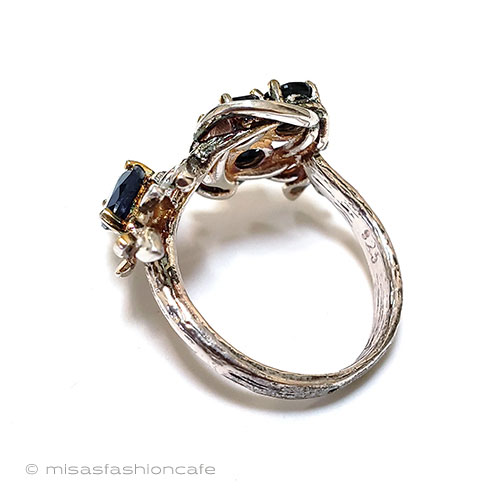 （画像用） 天然サファイア鳥と卵 スターリング銀製指輪