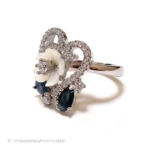 （画像用） 天然サファイア花リング スターリング銀製指輪