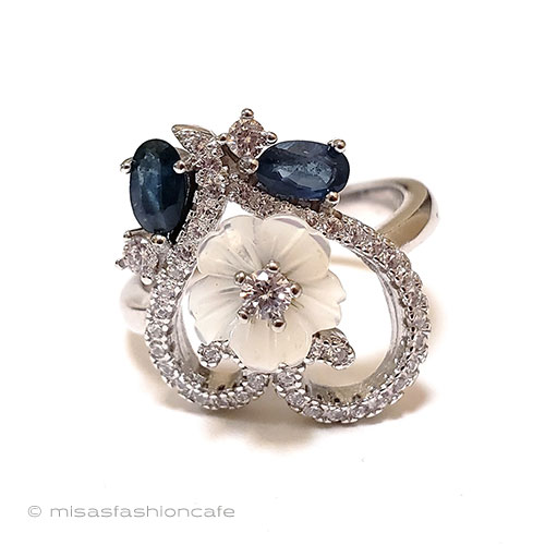 （画像用） 天然サファイア花リング スターリング銀製指輪