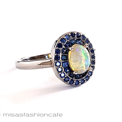 （画像用） 天然石オパール・サファイア スターリングシルバー指輪