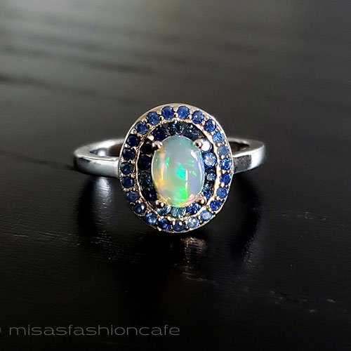 （画像用） 天然石オパール・サファイア スターリングシルバー指輪