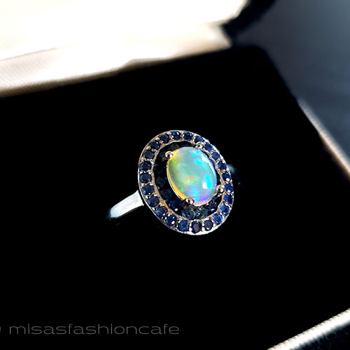 （画像用） 天然石オパール・サファイア スターリングシルバー指輪