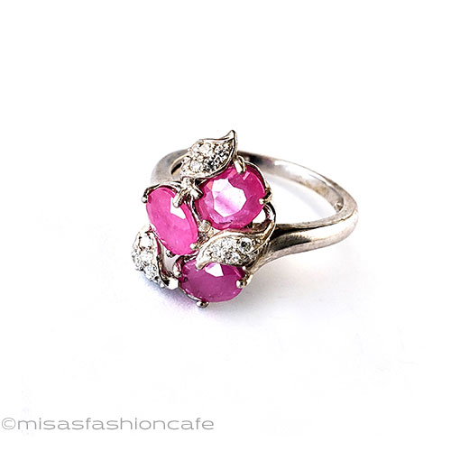 （画像用） 天然石ルビーの花リング スターリングシルバー指輪