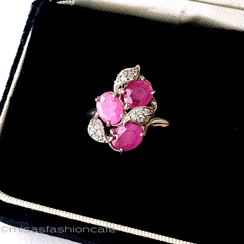 （画像用） 天然石ルビーの花リング スターリングシルバー指輪