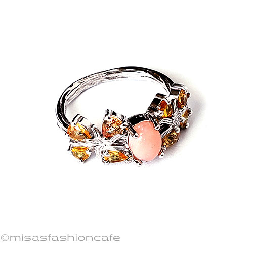 （画像用） 天然オパール・シトリン花 スターリングシルバー指輪