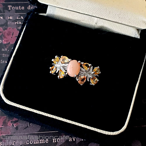 （画像用） 天然オパール・シトリン花 スターリングシルバー指輪