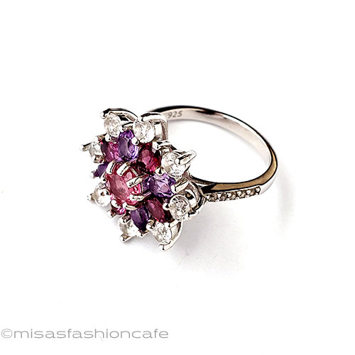 （画像用） アンティークリング花指輪 天然アメジストガーネット