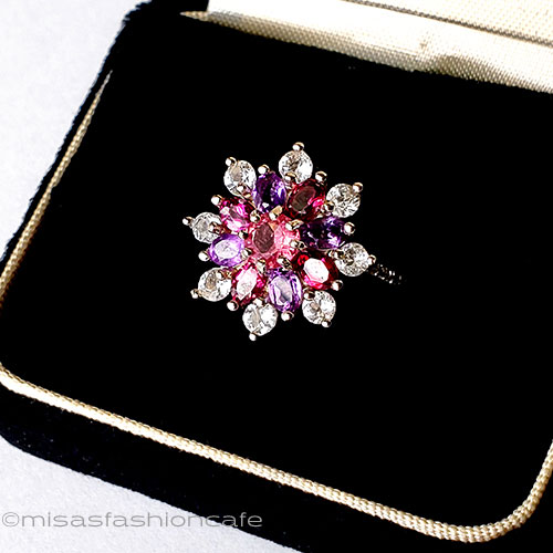 （画像用） アンティークリング花指輪 天然アメジストガーネット