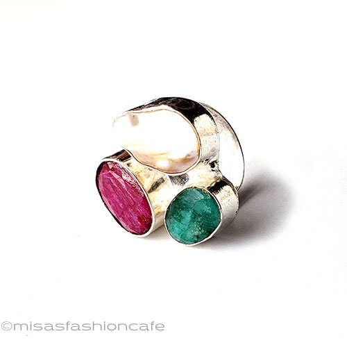 （画像用） 真珠・ルビー・エメラルド スターリングシルバー指輪