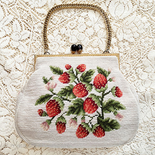 ビンテージバッグ（大） 苺イチゴ刺繍プチポアン - ウインドウを閉じる
