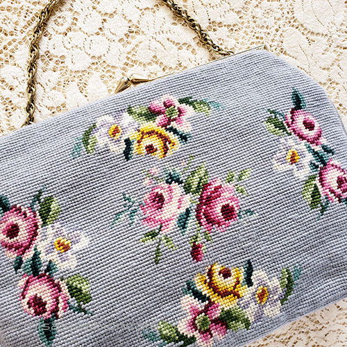 （画像用） ヴィンテージバッグ（大） プチポアンお花刺繍