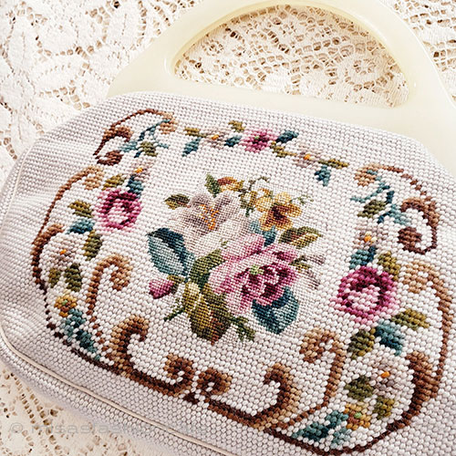 （画像用） ヴィンテージ花刺繍バッグ セルロイド製フレーム