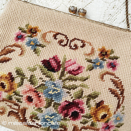 （画像用） ヴィンテージバッグ（大） パール金具&バラの花刺繍