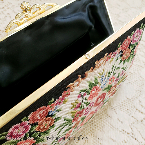 （画像用） ヴィンテージ　バッグ 総刺繍お花プチポアン