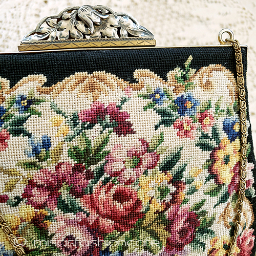 （画像用） アンティークバッグ　刺繍 オーストリア製　プチポアン