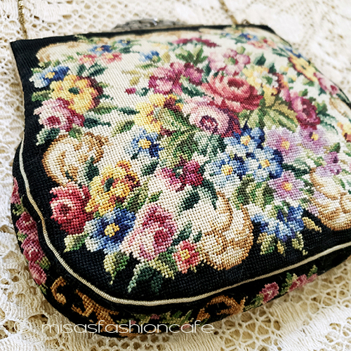 （画像用） アンティークバッグ　刺繍 オーストリア製　プチポアン