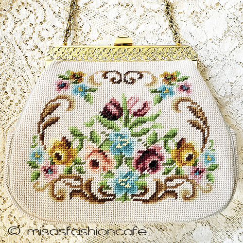 ヴィンテージバッグ（大） プチポアンお花刺繍 - ウインドウを閉じる