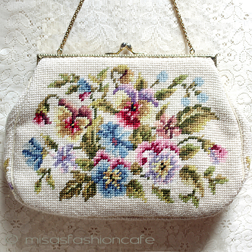 ヴィンテージ刺繍バッグ（大） スミレのお花　プチポアン - ウインドウを閉じる