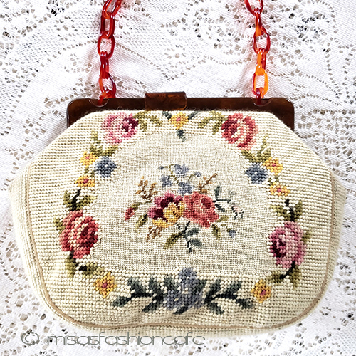 ヴィンテージバッグ花刺繍 プチポアン　セルロイド製 - ウインドウを閉じる