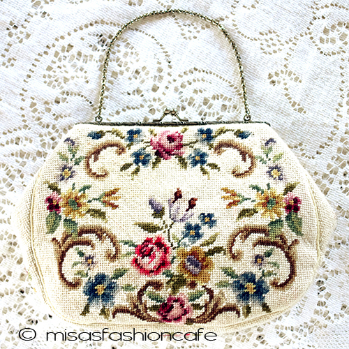 ビンテージバッグ　刺繍 プチポアン　花ブーケ - ウインドウを閉じる