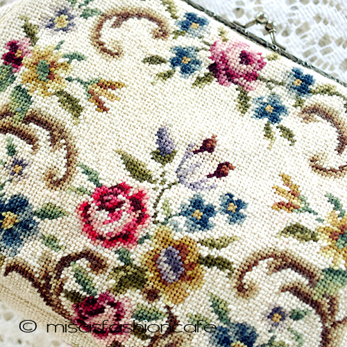 （画像用） ビンテージバッグ　刺繍 プチポアン　花ブーケ