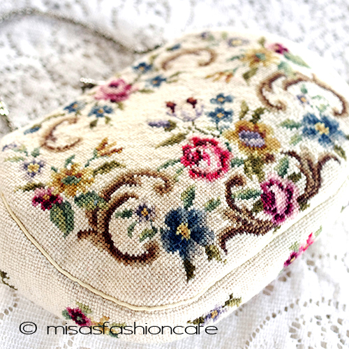 （画像用） ビンテージバッグ　刺繍 プチポアン　花ブーケ