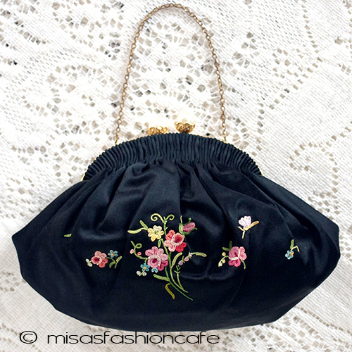 アンティークバッグ　仏製 お花刺繍とパール金具 - ウインドウを閉じる