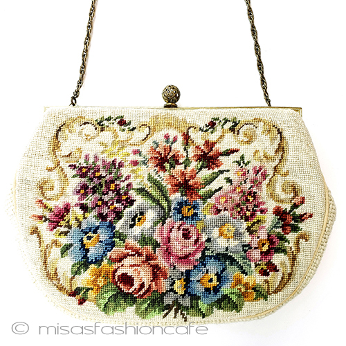 ビンテージバッグ　刺繍 プチポアン　花ブーケ - ウインドウを閉じる
