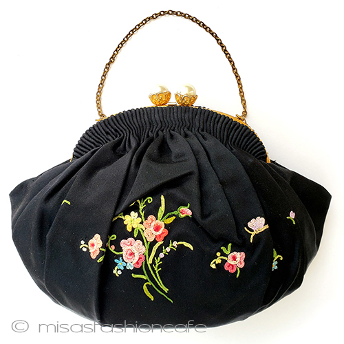 アンティークバッグ　仏製 お花刺繍とパール金具 - ウインドウを閉じる