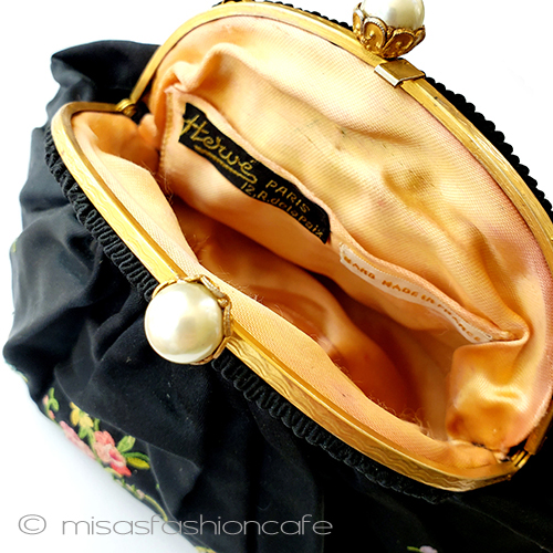 （画像用） アンティークバッグ　仏製 お花刺繍とパール金具