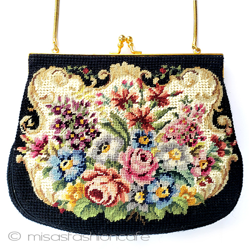 アンティークバッグ　 プチポアン　花刺繍 - ウインドウを閉じる