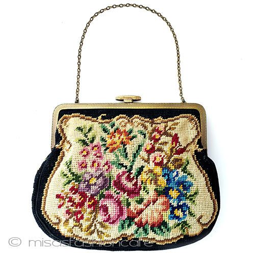 アンティークバッグ　 プチポアン　花刺繍 - ウインドウを閉じる